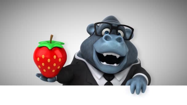 Divertido Personaje Dibujos Animados Con Fresa Gorila Animación — Vídeo de stock