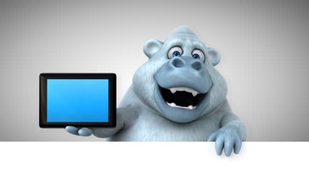 Funny Cartoon Character Holding Tablet Animation — Stock Video