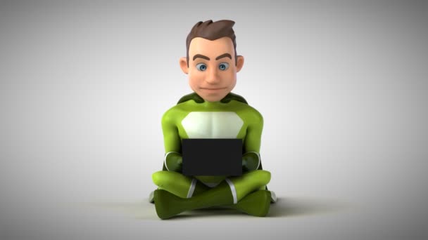 Diversão Triste Personagem Super Herói Codificação Animação — Vídeo de Stock