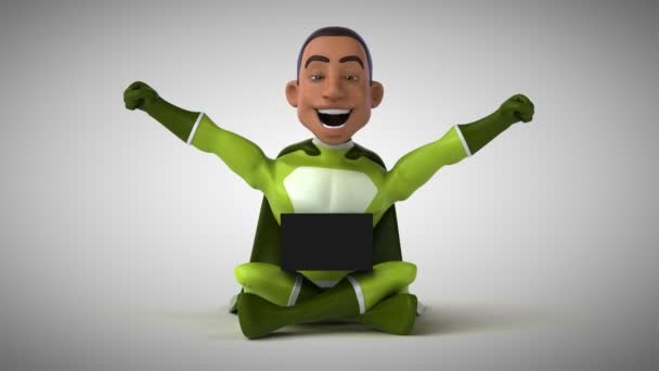 Fun Happy Superhero Character Coding Animation — Stock Video