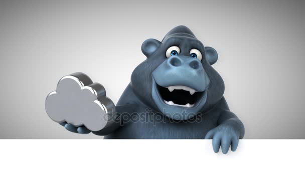 Funny Cartoon Character Holding Cloud Gorilla Animation — Stock Video