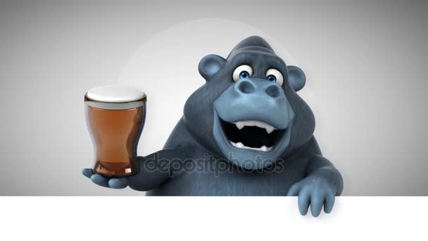 Funny Cartoon Character Holding Beer Gorilla Animation — Stock Video