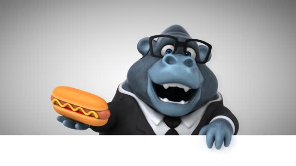 Leuk Personage Met Hotdog Gorilla Animatie — Stockvideo