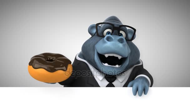 Divertido Gorila Sosteniendo Donut Gorila Animación — Vídeos de Stock