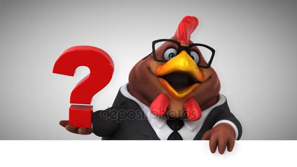 Divertido Personaje Dibujos Animados Con Signo Interrogación Pollo Animación — Vídeos de Stock