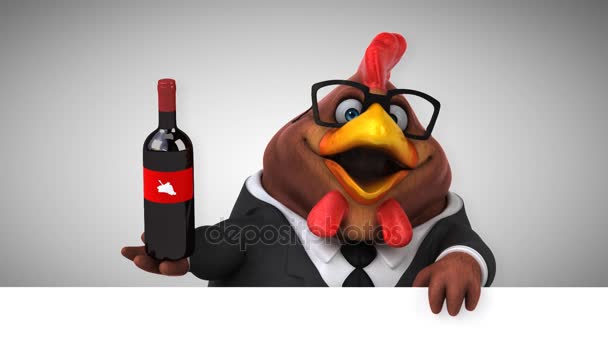 Divertido Personaje Dibujos Animados Con Vino Pollo Animación — Vídeo de stock