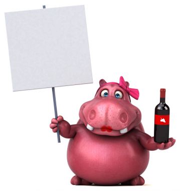 Şaraplı Pembe Su Aygırı - 3D Görüntü