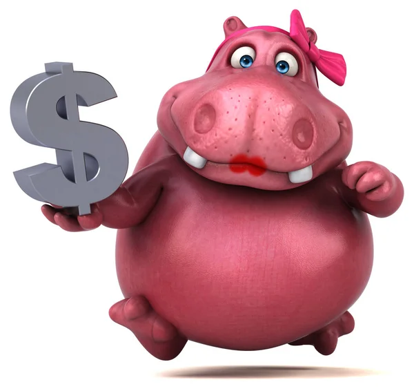 Hipopótamo Rosa Con Dólar Ilustración — Foto de Stock