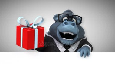 çizgi film karakteri holding hediye, goril - 3d animasyon