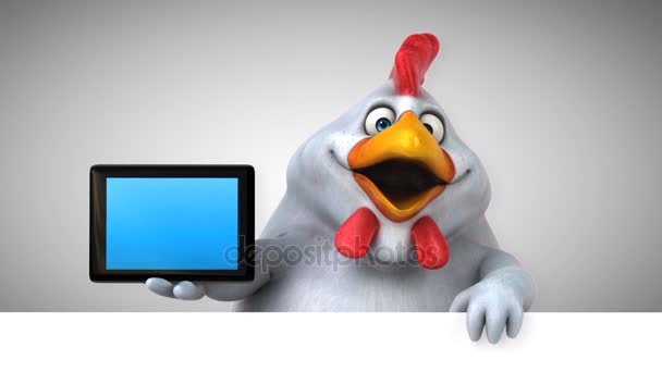 Lustige Zeichentrickfigur Mit Tablet Huhn Animation — Stockvideo