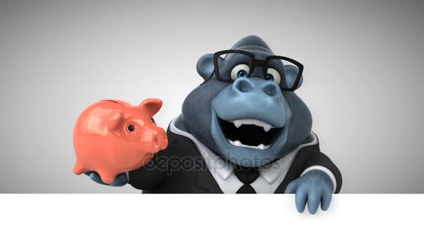 Vicces Karikatúra Jelleg Piggy Bank Gorilla Animáció — Stock videók