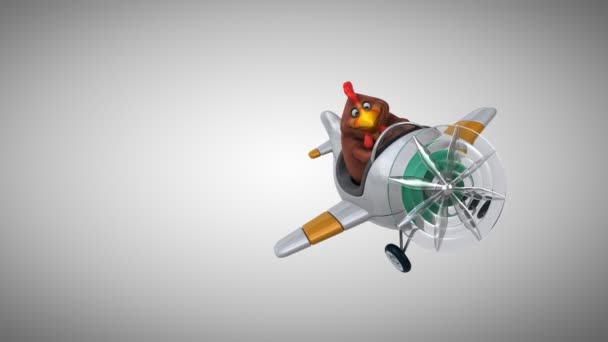 Κοτόπουλο Αστείο Καρτούν Χαρακτήρα Κινούμενα Σχέδια Αεροπλάνο — Αρχείο Βίντεο