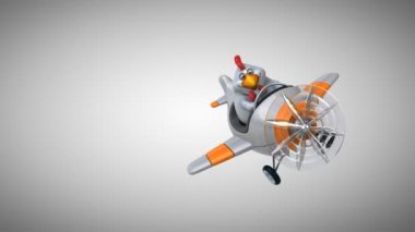 tavuk komik çizgi film karakteri g uçak - 3d animasyon 