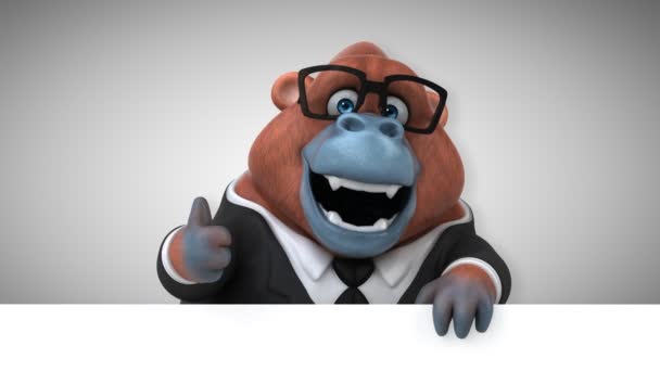 Lustige Zeichentrickfigur Gorilla Mit Erhobenem Daumen Animation — Stockvideo