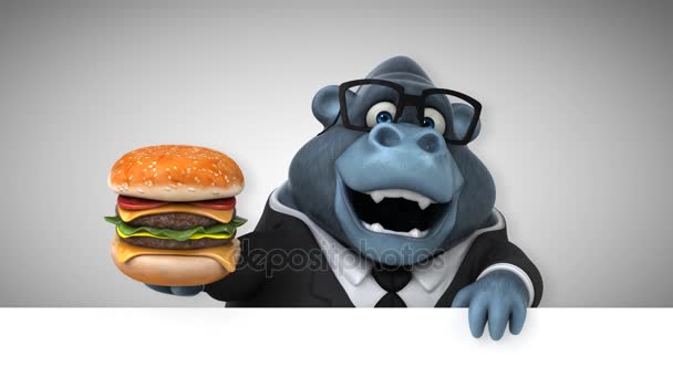 Leuk Personage Houden Hamburger Animatie — Stockvideo