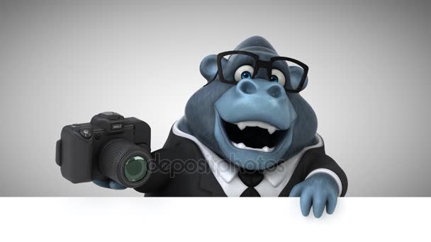 Divertido Personaje Dibujos Animados Con Cámara Gorila Animación — Vídeo de stock