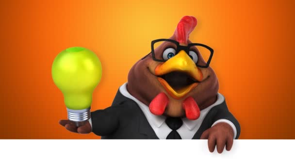 Cartoon character holding light bulb — Stock Video