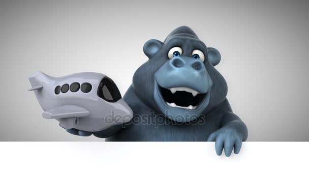 Fun Cartoon Character Plane Gorilla Illustration — Stock Video