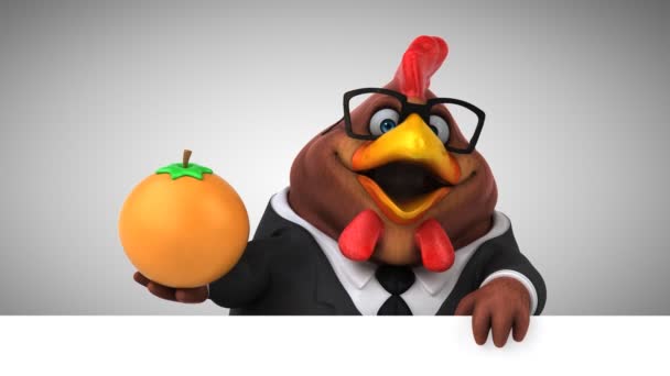 Divertido Personaje Dibujos Animados Con Naranja Pollo Animación — Vídeos de Stock
