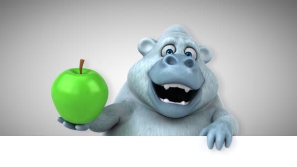 Смішний Мультиплікаційний Персонаж Тримає Яблуко Горила Анімація — стокове відео