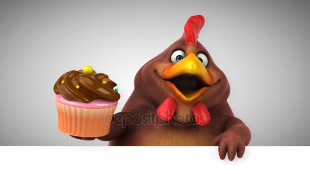 Kurczaka Zabawne Kreskówki Charakter Cupcake Animacji — Wideo stockowe