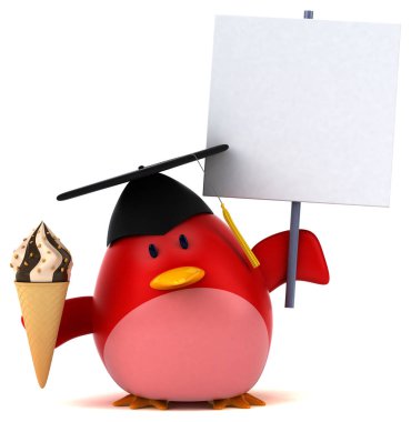 Kırmızı kuş ile dondurma - 3d çizim