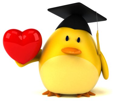 eğlenceli çizgi film karakteri ile kalp - 3d çizim 