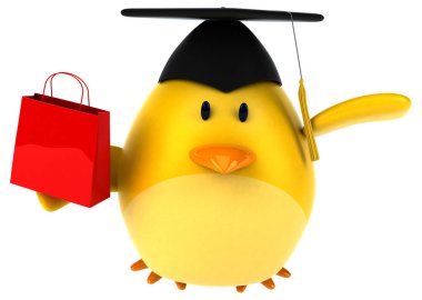 Eğlenceli çizgi film karakteri ile alışveriş çantası - 3d çizim 