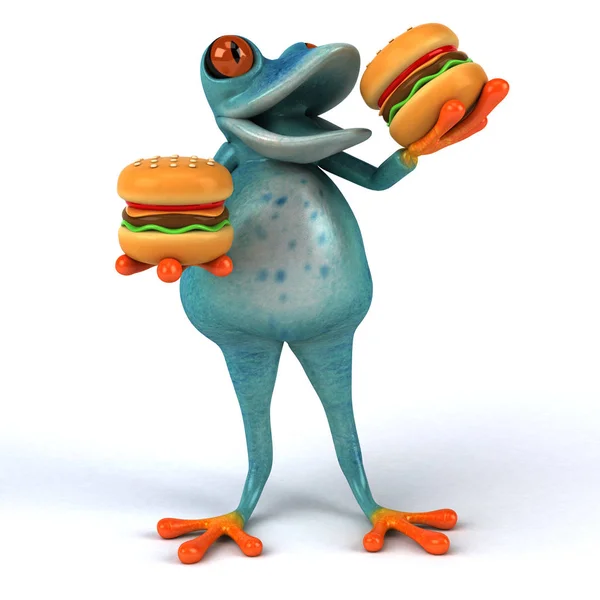 Leuke Kikker Met Hamburgers Illustratie — Stockfoto