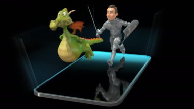 Knight ve telefon - 3d animasyon üzerinde Dragon 