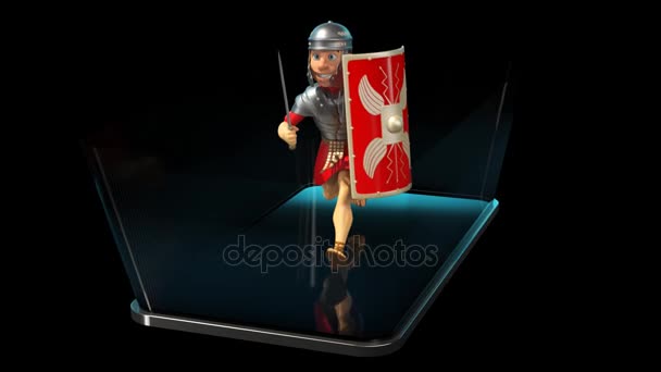 Roman Soldier Phone Animation — Stok Video