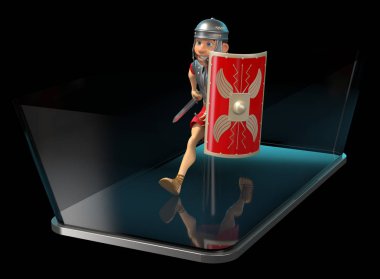 Roman soldier on phone  - 3D Illustration clipart