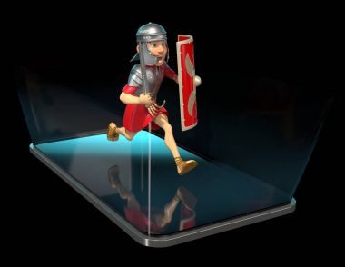 Roman soldier on phone  - 3D Illustration clipart