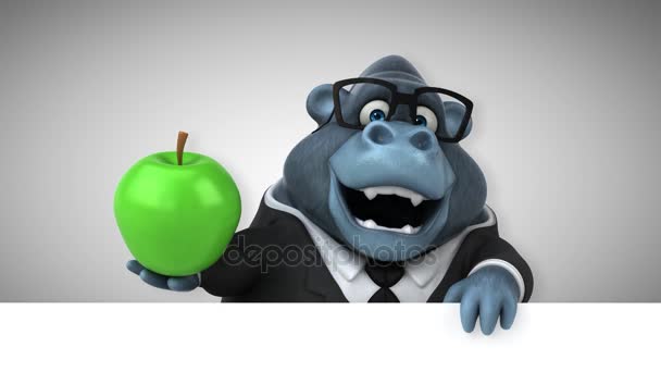 Funny Cartoon Character Holding Apple Gorilla Animation — Stock Video