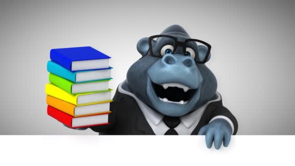 Personaje Dibujos Animados Gorila Celebración Libros Animación — Vídeo de stock