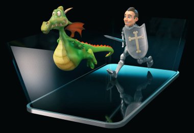 Knight ve Dragon - 3d çizim telefon