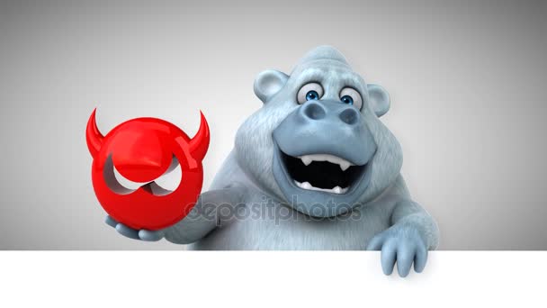 Funny Gorilla Cartoon Character Holding Virus — Stock Video