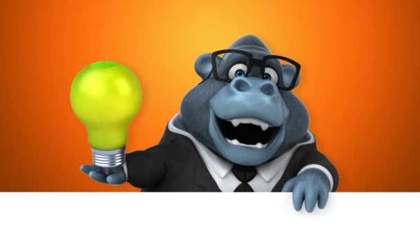 Leuk Personage Met Gloeilamp Gorilla Animatie — Stockvideo