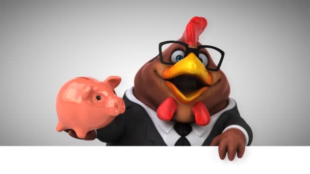 鶏の貯金箱 アニメーションと楽しい漫画のキャラクター — ストック動画