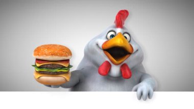 tavuk eğlenceli çizgi film karakteri ile hamburger - 3d animasyon 