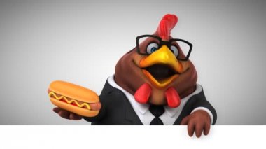 tavuk eğlenceli çizgi film karakteri ile hotdog - 3d animasyon 