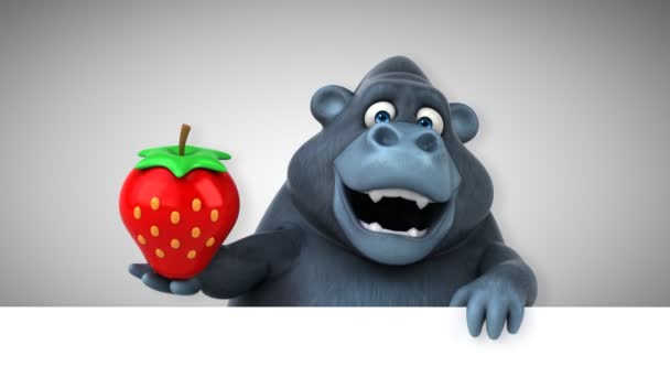 Lustige Cartoon Figur Mit Erdbeere Gorilla Illustration — Stockvideo
