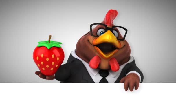 Fun Chicken Cartoon Character Strawberry Animation — Stock Video © julos  #181355512