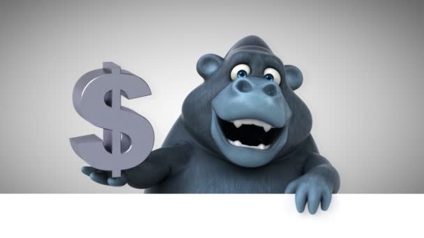 Divertido Personaje Dibujos Animados Con Dólar Gorila Ilustración — Vídeo de stock