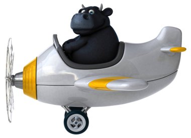 eğlenceli çizgi film karakteri uçakta - 3d çizim 