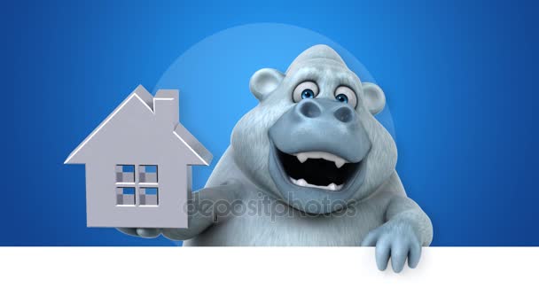 Yeti Cartoon Character Holding House Animation — Stock Video