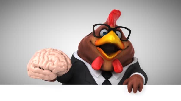 Personaje de dibujos animados que sostiene el cerebro — Vídeo de stock