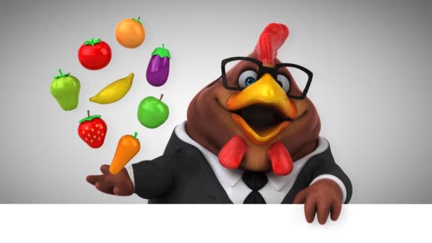 鸡有趣的卡通人物与水果和蔬菜 — 图库视频影像