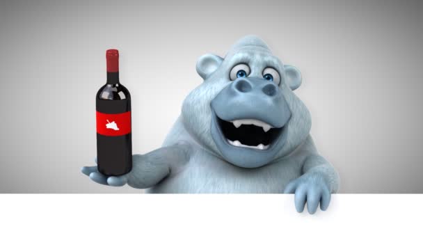 Yeti Personagem Desenho Animado Divertido Com Vinho Animação — Vídeo de Stock