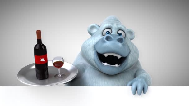 Yeti Personagem Desenho Animado Divertido Com Vinho Animação — Vídeo de Stock